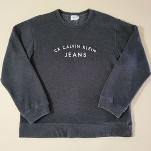 Calvin Klein Women's Charcoal Gray Logo Front Crewneck Long Sleeve Sweatshirt